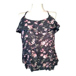 AMERICAN EAGLE Black and Pink Ruffled Camisole with Flutter Sleeves
